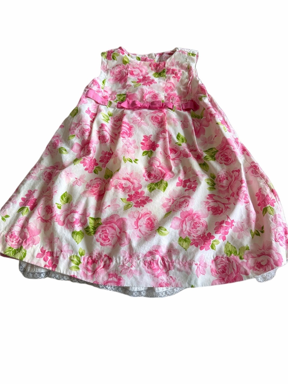 Pretty Polly Finders Pink Floral Bow Waist Dress – Girls 4T Cotton Lace Slip